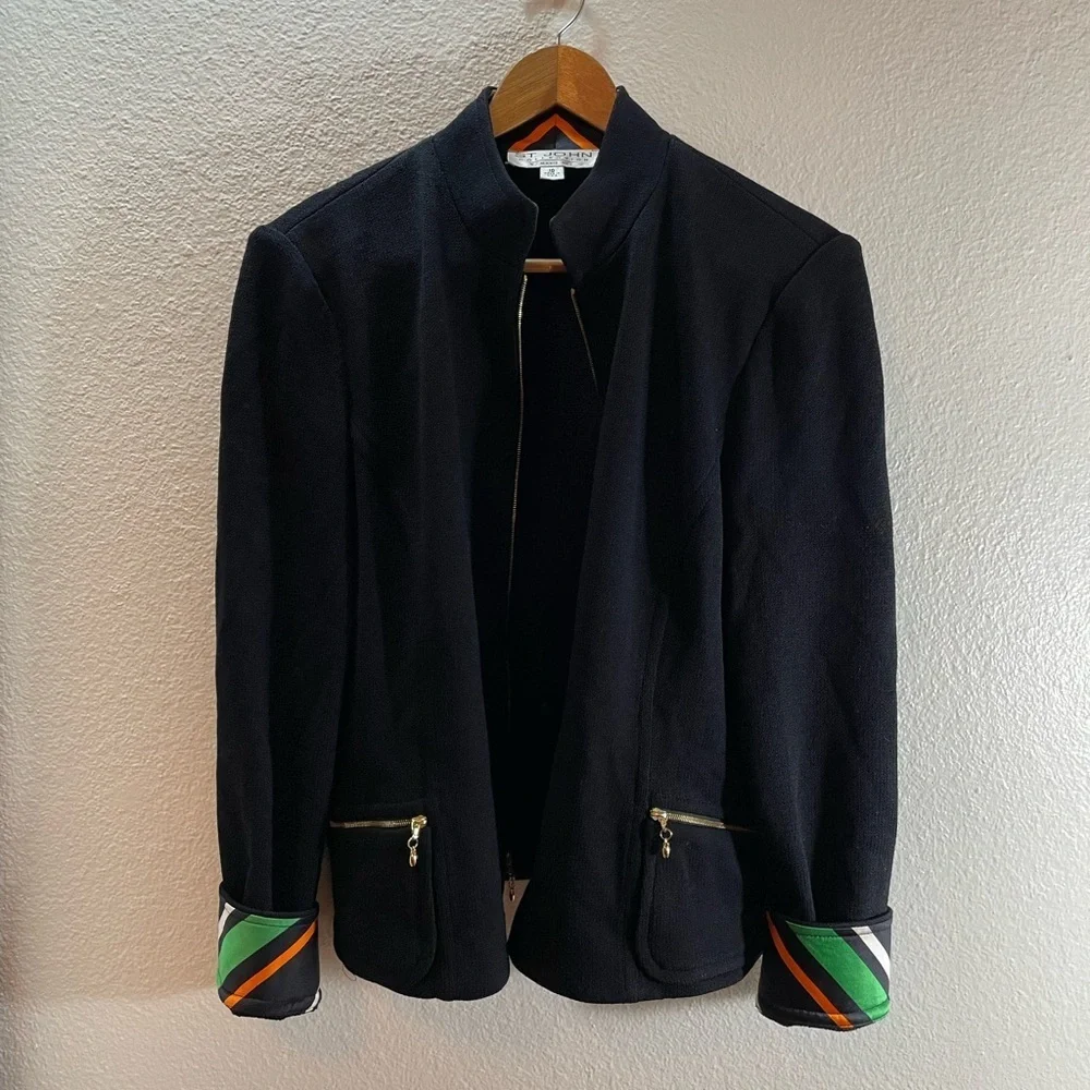 Vintage St. John Silk Color Striped Lightweight Sweater Jacket Quiet Luxury